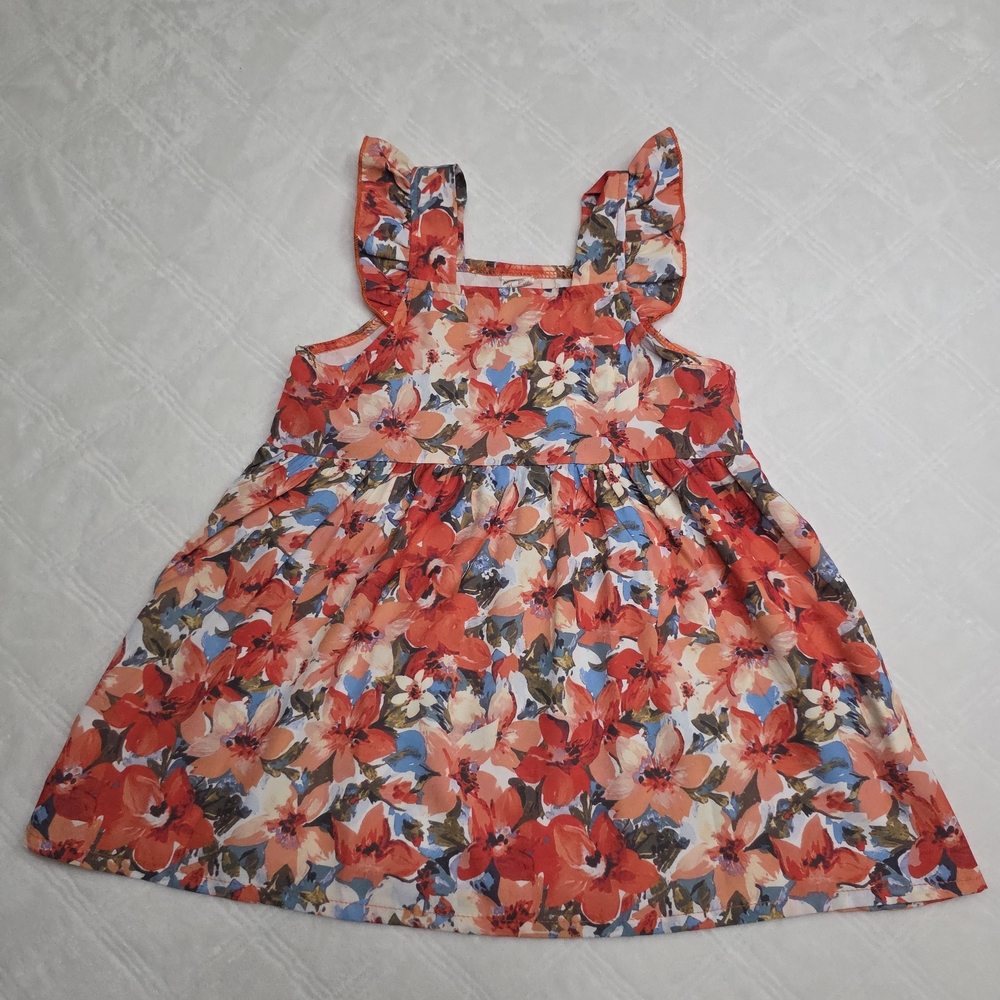 Floral Ruffle Strap Kids Dress - Red Floral